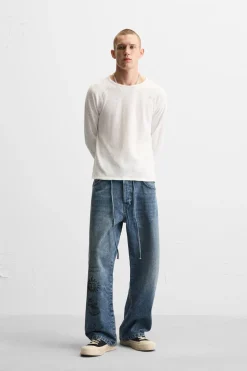 ZARA Calças De Ganga^JEANS BAGGY FIT COM ESTAMPADOS X ALL CAPS STUDIO Azul