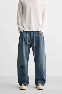 ZARA Calças De Ganga^JEANS BAGGY FIT COM ESTAMPADOS X ALL CAPS STUDIO Azul