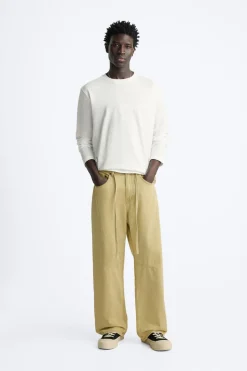 ZARA Calças De Ganga^JEANS BAGGY FIT EFEITO ENCERADO Amarelo