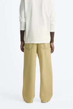 ZARA Calças De Ganga^JEANS BAGGY FIT EFEITO ENCERADO Amarelo