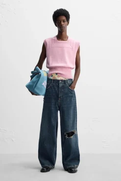 ZARA Calças De Ganga^JEANS BAGGY FIT ROTAS X HARRY LAMBERT Azul