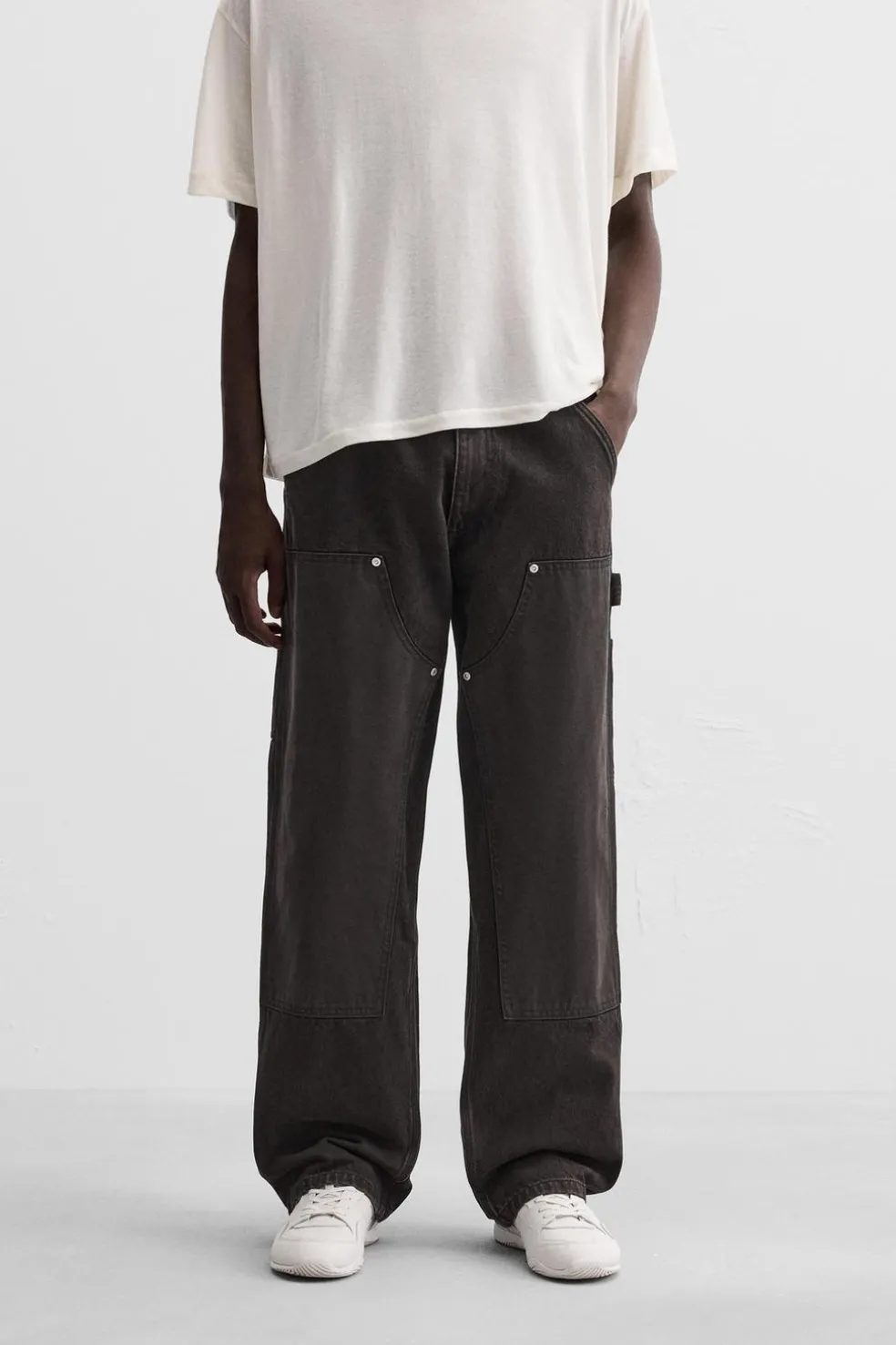 ZARA Calças De Ganga^JEANS CARPINTARIA COM BOLSOS Castanho-escuro