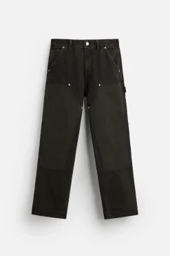 ZARA Calças De Ganga^JEANS CARPINTARIA COM BOLSOS Castanho-escuro