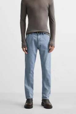 ZARA Calças De Ganga^JEANS COM BOLSO DE CARPINTEIRO Azul