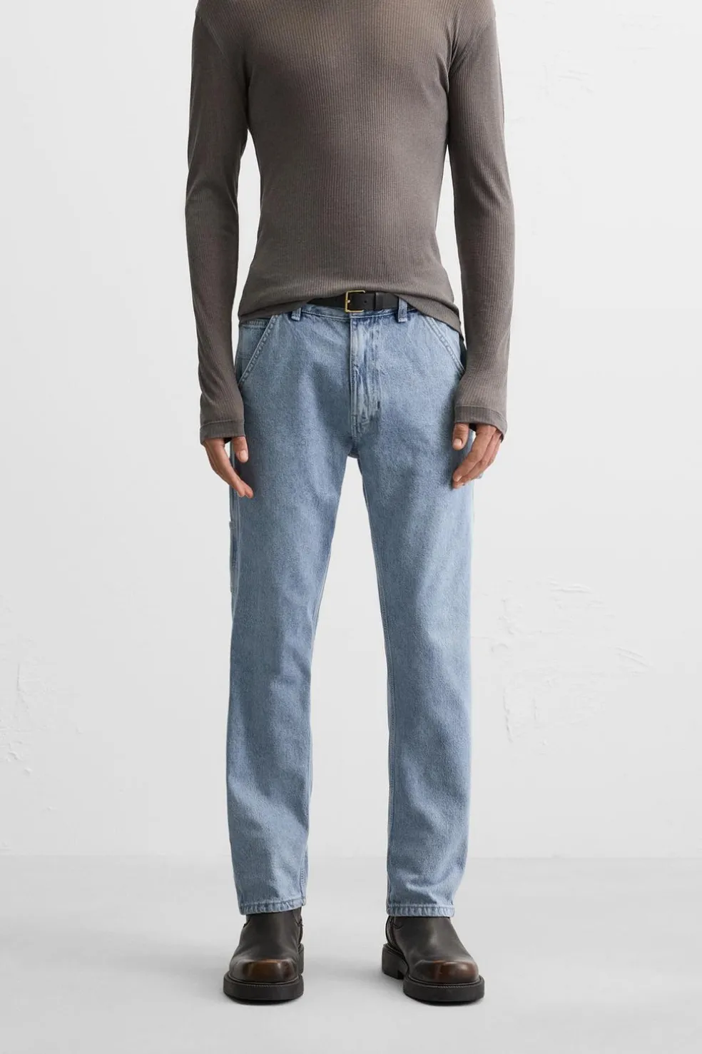 ZARA Calças De Ganga^JEANS COM BOLSO DE CARPINTEIRO Azul