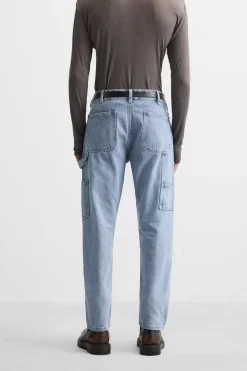 ZARA Calças De Ganga^JEANS COM BOLSO DE CARPINTEIRO Azul