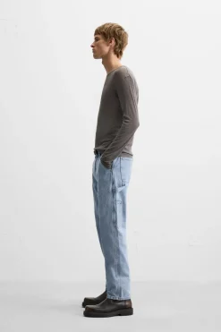 ZARA Calças De Ganga^JEANS COM BOLSO DE CARPINTEIRO Azul