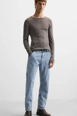 ZARA Calças De Ganga^JEANS COM BOLSO DE CARPINTEIRO Azul