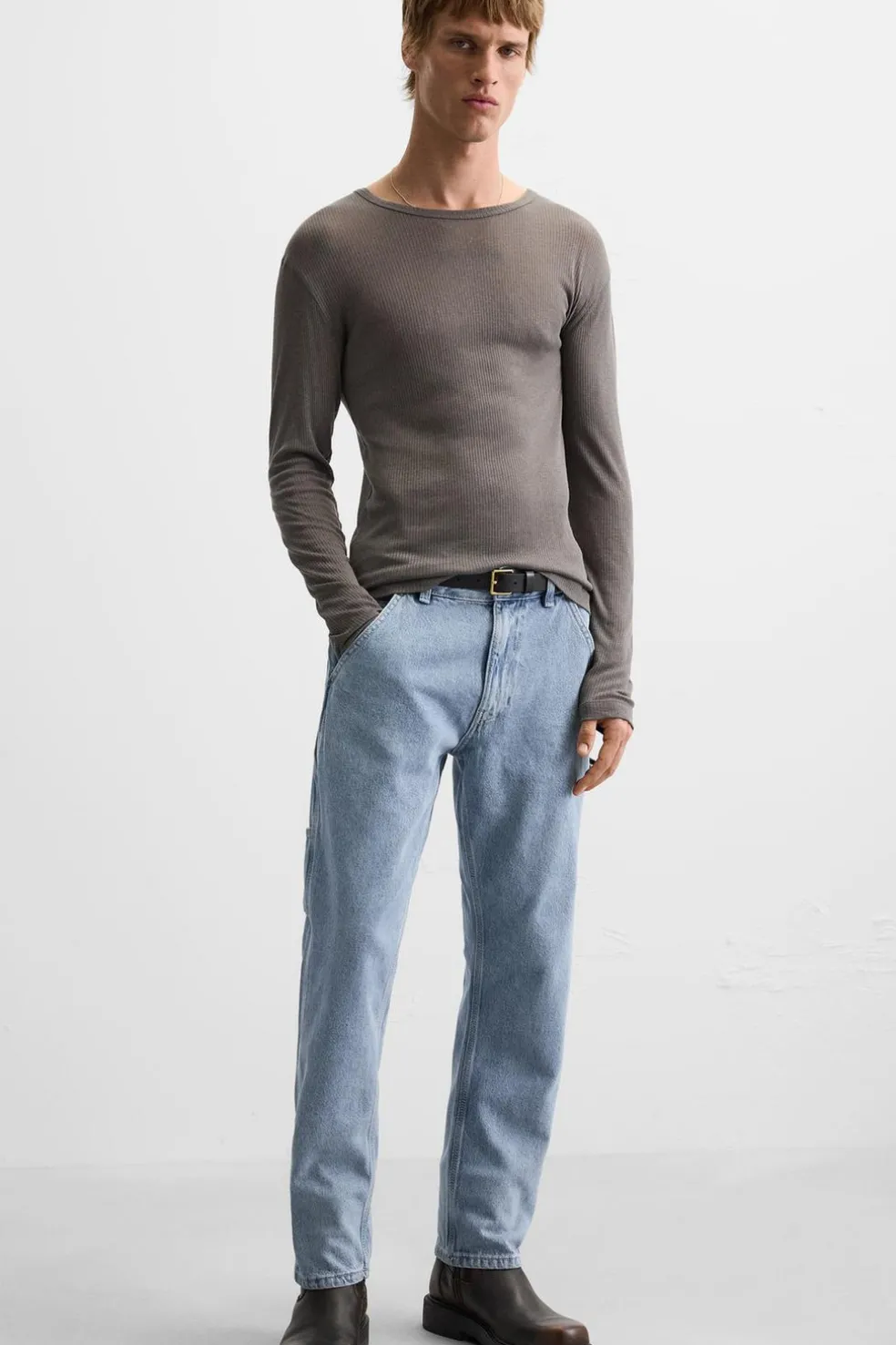 ZARA Calças De Ganga^JEANS COM BOLSO DE CARPINTEIRO Azul