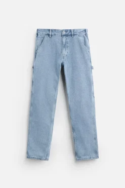 ZARA Calças De Ganga^JEANS COM BOLSO DE CARPINTEIRO Azul