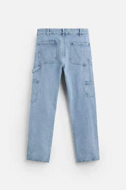 ZARA Calças De Ganga^JEANS COM BOLSO DE CARPINTEIRO Azul