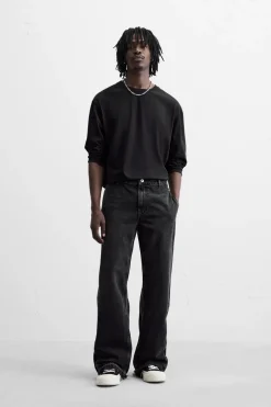 ZARA Calças De Ganga^JEANS FLARE FIT COM FECHOS ÉCLAIR Carvão