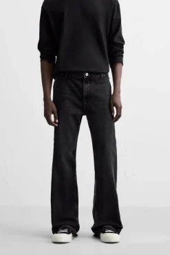 ZARA Calças De Ganga^JEANS FLARE FIT COM FECHOS ÉCLAIR Carvão