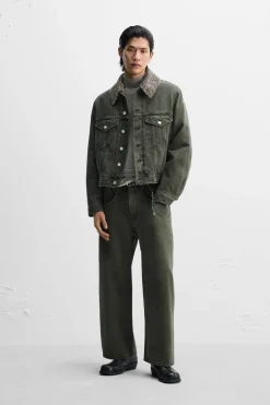 ZARA Calças De Ganga^JEANS PERNA LARGA X NANUSHKA Caqui-escuro