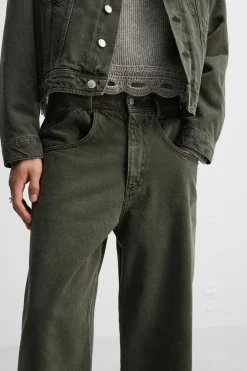ZARA Calças De Ganga^JEANS PERNA LARGA X NANUSHKA Caqui-escuro