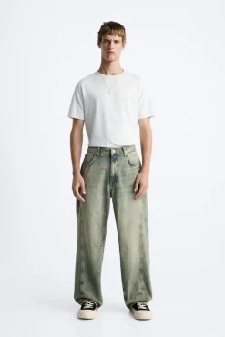 ZARA Calças De Ganga^JEANS RELAX FIT COSTURAS Azul