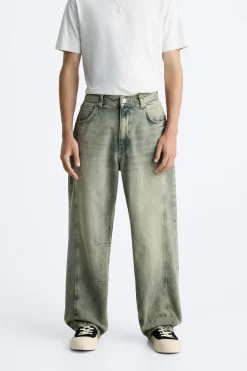 ZARA Calças De Ganga^JEANS RELAX FIT COSTURAS Azul