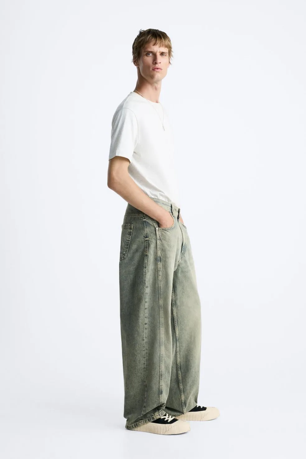 ZARA Calças De Ganga^JEANS RELAX FIT COSTURAS Azul