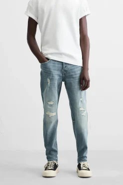 ZARA Calças De Ganga^JEANS SKINNY FIT COM RASGÕES Azul / Verde