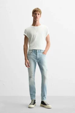 ZARA Calças De Ganga^JEANS SKINNY FIT COM RASGÕES Azul-claro