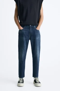 ZARA Calças De Ganga^JEANS SLIM CROPPED FIT Azul