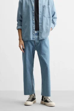 ZARA Calças De Ganga^JEANS STRAIGHT CROPPED FIT Azul-claro