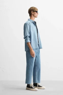 ZARA Calças De Ganga^JEANS STRAIGHT CROPPED FIT Azul-claro