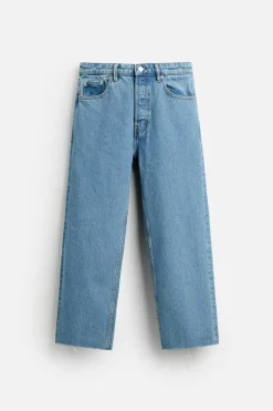 ZARA Calças De Ganga^JEANS STRAIGHT CROPPED FIT Azul-claro