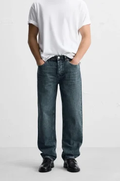 ZARA Calças De Ganga^JEANS STRAIGHT FIT Azul