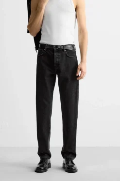 ZARA Calças De Ganga^JEANS STRAIGHT FIT Preto