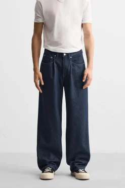 ZARA Calças De Ganga^JEANS STRAIGHT FIT COM PREGAS Azul