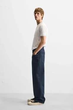 ZARA Calças De Ganga^JEANS STRAIGHT FIT COM PREGAS Azul