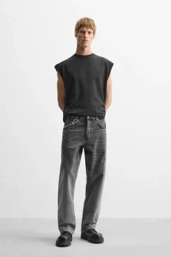 ZARA Calças De Ganga^JEANS STRAIGHT LOOSE FIT Preto
