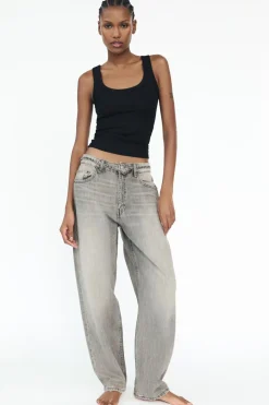ZARA Jeans^JEANS TAILORED FIT BALLOON CINTURA MÉDIA Cinzento-médio