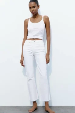 ZARA Jeans^JEANS TRF CROPPED BOCA DE SINO CINTURA SUBIDA Branco