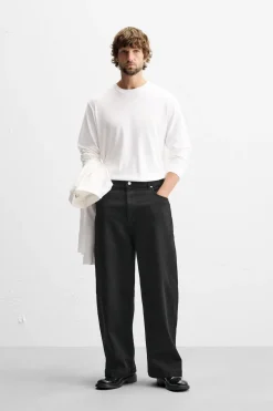 ZARA Calças De Ganga^JEANS WIDE FIT Preto