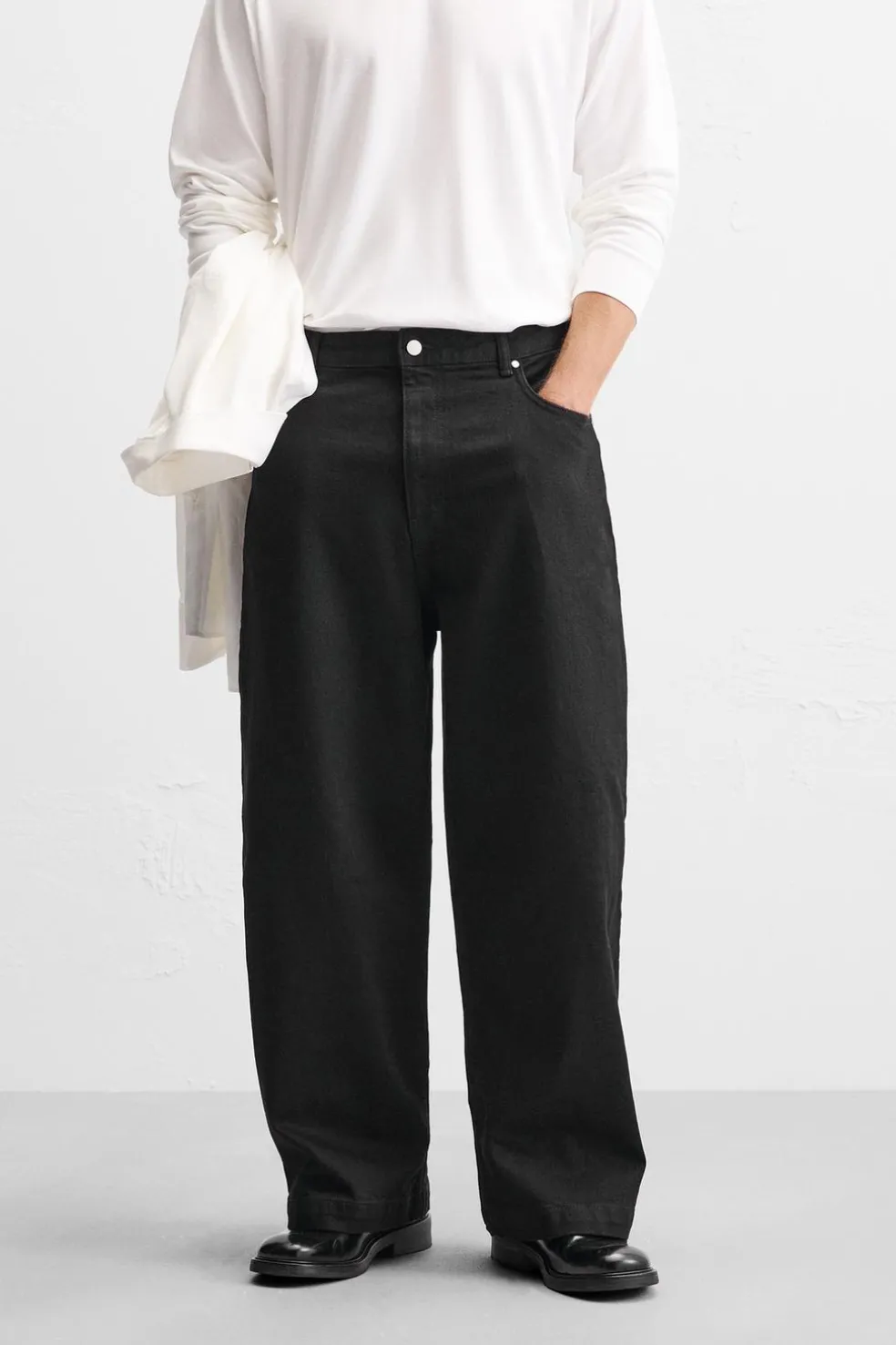 ZARA Calças De Ganga^JEANS WIDE FIT Preto