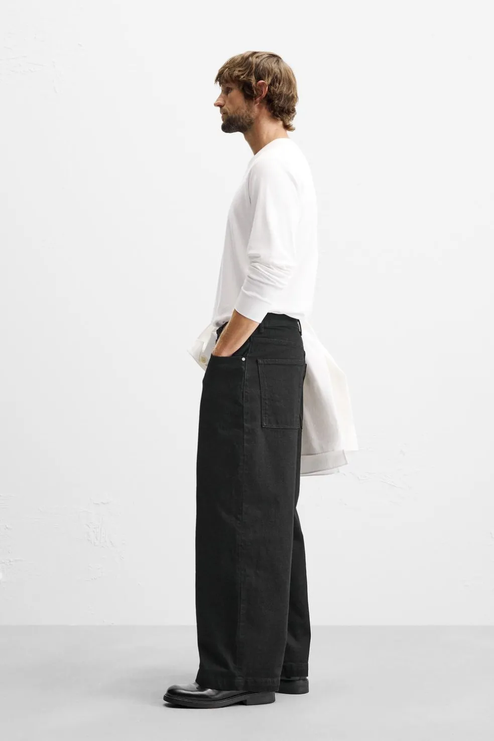 ZARA Calças De Ganga^JEANS WIDE FIT Preto