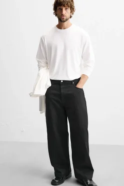 ZARA Calças De Ganga^JEANS WIDE FIT Preto