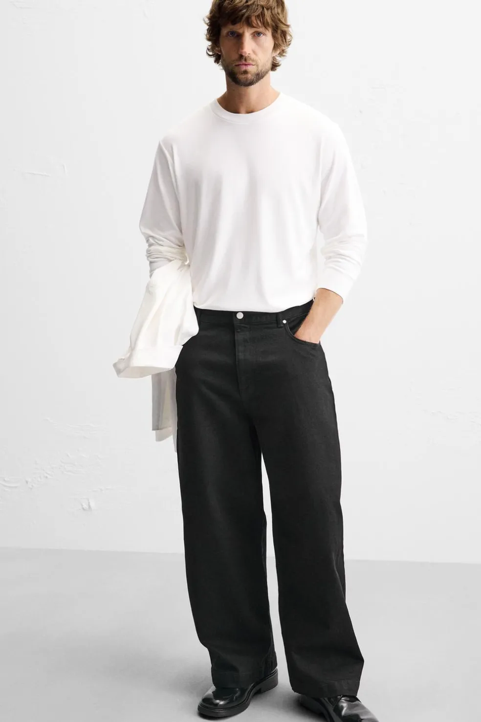 ZARA Calças De Ganga^JEANS WIDE FIT Preto