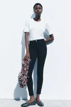 ZARA Jeans^JEANS ZW COLLECTION SKINNY CINTURA SUBIDA Preto
