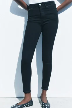 ZARA Jeans^JEANS ZW COLLECTION SKINNY CINTURA SUBIDA Preto
