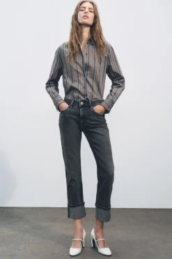 ZARA Jeans^JEANS ZW COLLECTION SLIM CINTURA MÉDIA Cinzento