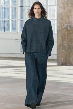 ZARA Jeans^JEANS ZW COLLECTION WIDE LEG COM CINTURA MÉDIA Azul
