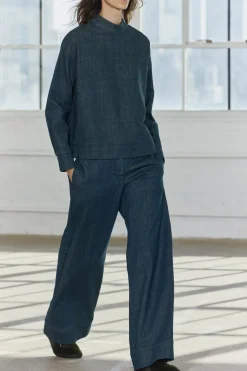 ZARA Jeans^JEANS ZW COLLECTION WIDE LEG COM CINTURA MÉDIA Azul