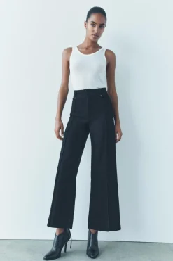 ZARA Jeans^JEANS ZW COLLECTION WIDE LEG CINTURA SUBIDA Preto
