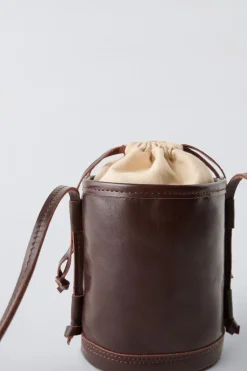 LEATHER BUCKET STYLE CROSSBODY BAG-ZARA Clearance