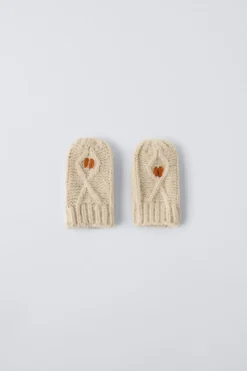 LUVAS MITENES DE MALHA COM APLIQUE DE FLORES-ZARA Sale