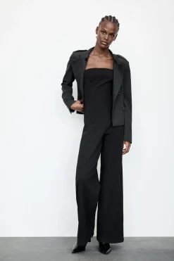 ZARA Vestidos^MACACÃO COMPRIDO DECOTE CAICAI Preto