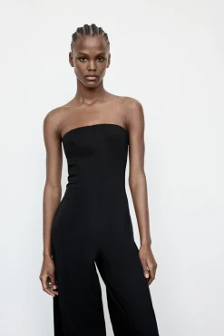 ZARA Vestidos^MACACÃO COMPRIDO DECOTE CAICAI Preto